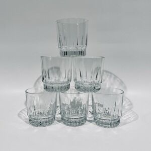 (6) Arcoroc France Lancer On The Rocks Clear  Vertical Cut Glass Barware 10oz